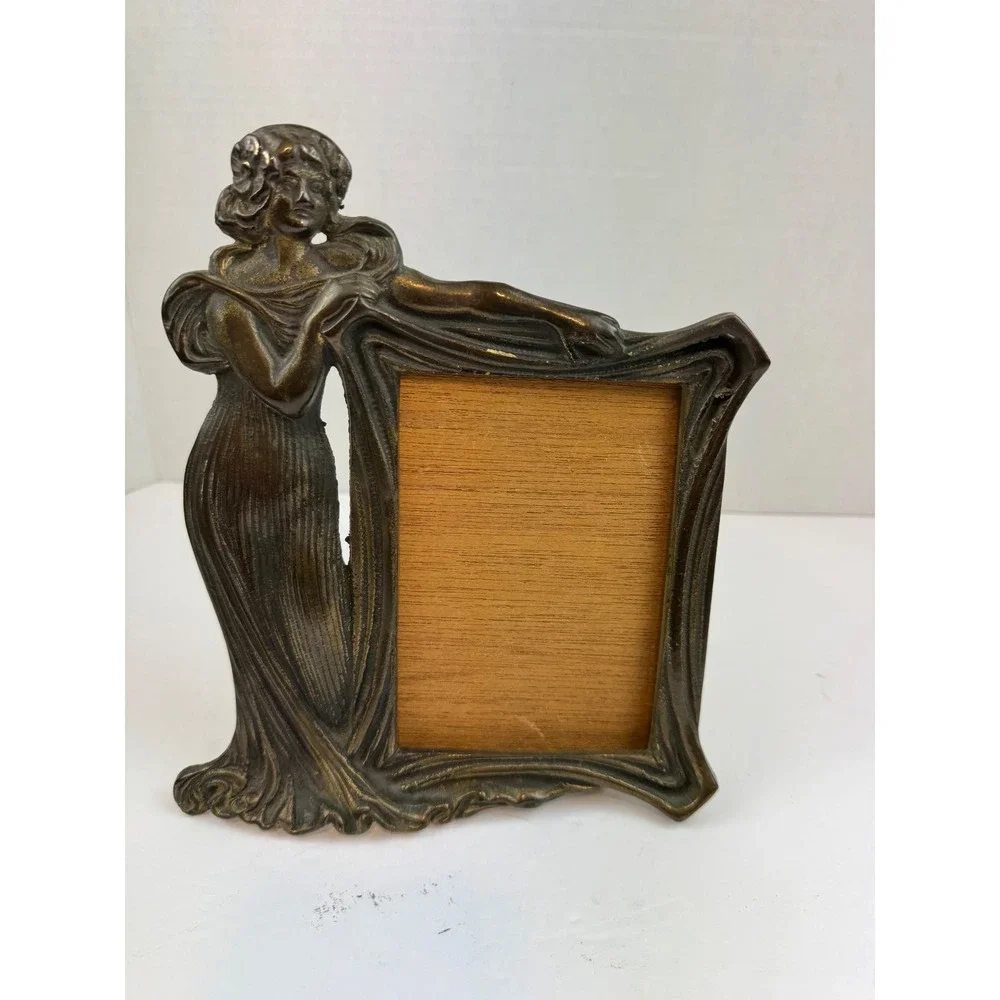 Vintage Art Nouveau Bronze Metal Woman Picture Frame Ornate Belle Epoque Style